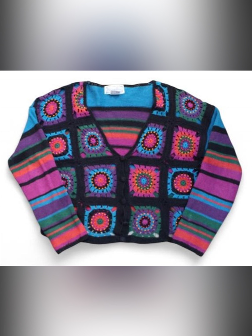 Reference Point size S cotton Colorful Crochet Patchwork V-Neck Women's cardigan